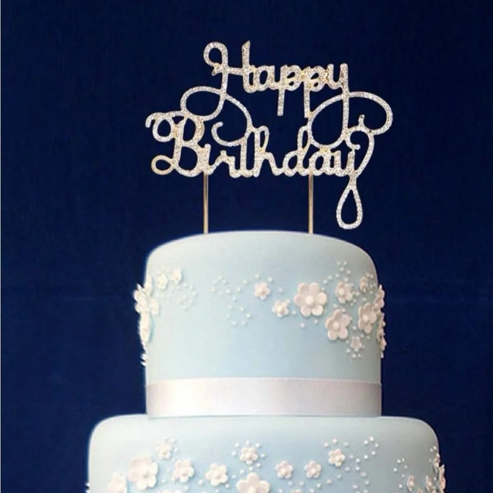 Silver and Gold Happy Birthday Cake Topper Party Supplies